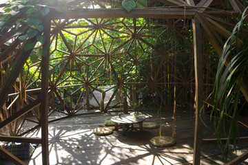wooden dome balcony, outdoor garden roof