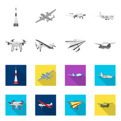 Vector illustration of plane and transport icon. Set of plane and sky vector icon for stock.