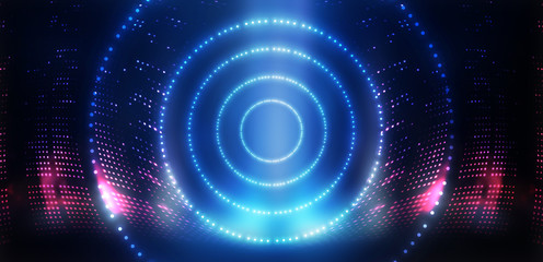 Futuristic abstract neon background, geometric shapes. Abstract light, rays and lines. Empty night scene.