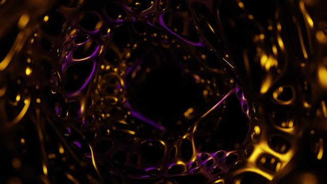 abstract motion background pattern, luxury 3d tunnel animation in gold and purple, abstract 4k loop
