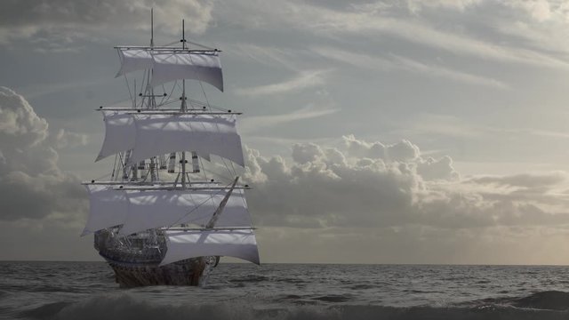 sailing pirate ship sailing on the sea render 3D