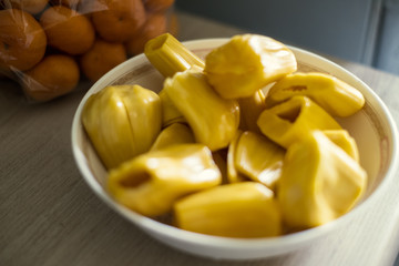 yellow jackfruit  in a bowl