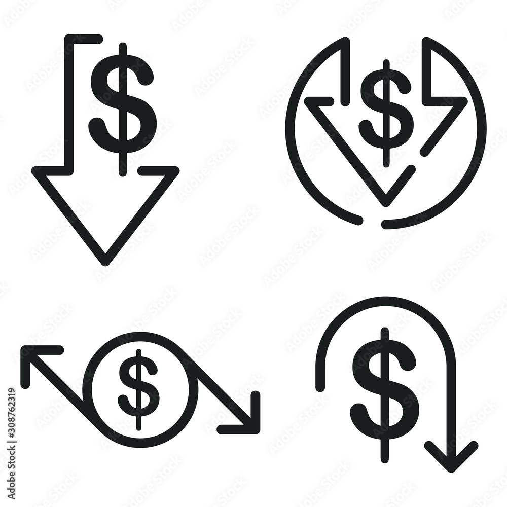 Poster Cost reduction icon template color editable. Dollar Down symbol vector sign isolated on white background. Simple logo vector illustration for graphic and web design.
