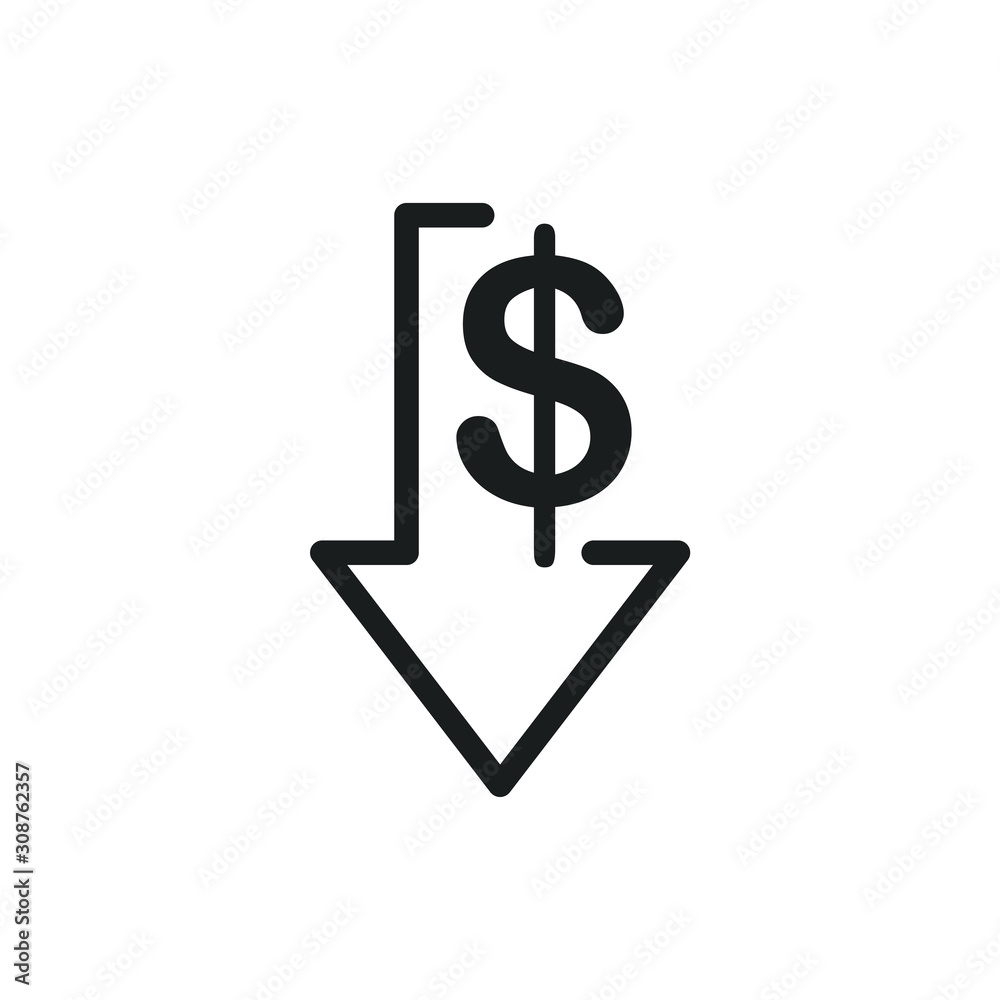 Poster Cost reduction icon template color editable. Dollar Down symbol vector sign isolated on white background. Simple logo vector illustration for graphic and web design.