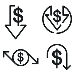 Cost reduction icon template color editable. Dollar Down symbol vector sign isolated on white background. Simple logo vector illustration for graphic and web design.