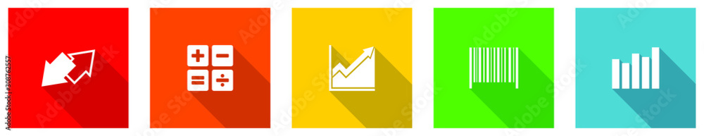 Fototapete Set of colorful web flat design vector icons,  data, graph, barcode, exchange and diagram buttons in eps 10 for webdesign and mobile applications on white background