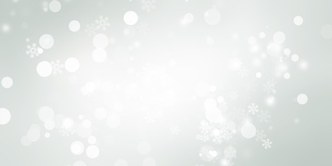 white and gray Christmas light with snowflake bokeh background, Winter backdrop wallpaper.
