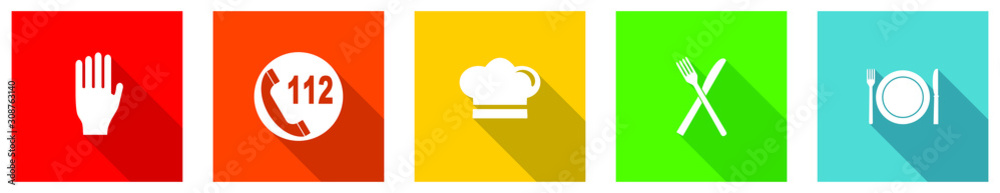 Leinwandbilder set of colorful web flat design vector icons, cooking, kitchen, restaurant and chef buttons in eps 1