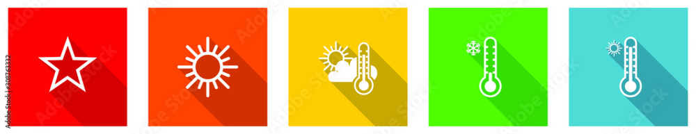 Leinwandbilder Set of colorful web flat design vector icons,  sun, star, weather, forecast and temperature buttons in eps 10 for webdesign and mobile applications on white background