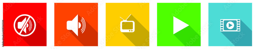 Leinwandbilder set of colorful web flat design vector icons, tv, screen, play, television and media buttons in eps 