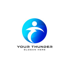 Abstract People logo Icon with thunder shape on the white Background