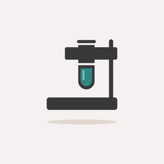 Test tube. Icon with shadow on a beige background. Pharmacy vector illustration