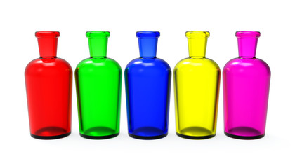 Colored bottles.