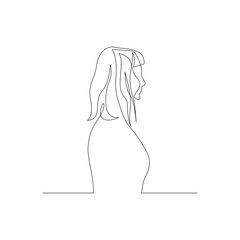 Continuous one line woman side view. Vector illustration.