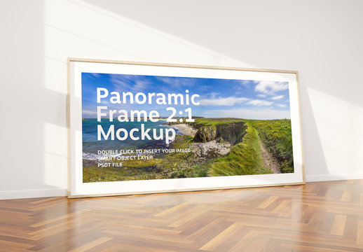 Mockup of Panoramic Frame Laying on Wall