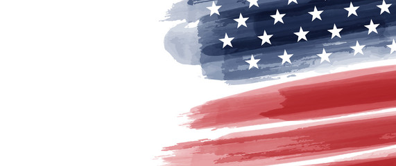American National Holiday. US Flag with American stars, stripes and national colors. Watercolors.