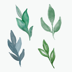 Beautiful vector watercolor decoration made of green hand drawn leaves with copy space, frame for invitations, print, set of branches