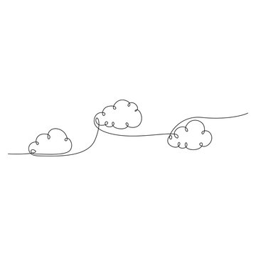 Continuous One Line Clouds Floating In The Sky. Vector Illustration.