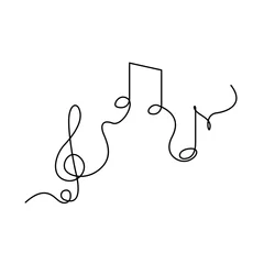 Aluminium Prints One line Continuous one line treble clef and notes, musical notes, A or La. vector illustration.