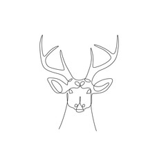 Continuous one line deer head with horns. Stock illustration.