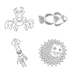 Vector design of sea and animal symbol. Collection of sea and marine stock vector illustration.