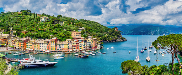 View of Portofino fishing village on the Ligurian Riviera south-east of Genoa.