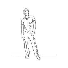 Continuous one line man standing in a relaxed pose. Stock illustration.