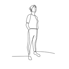 Continuous one line woman hands behind her back. Vector illustration.