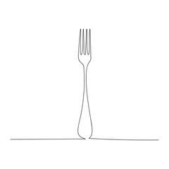 Continuous one line drawing fork. Vector illustration.