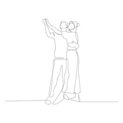 Continuous one line couple dancing classical dance. Vector illustration.
