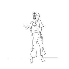 Continuous one line drawing abstract dancing woman with ponytail. Vector