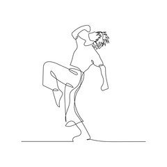 Continuous one line expressively dancing woman. Vector illustration.