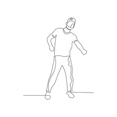 Continuous one line dancing man. Vector illustration.