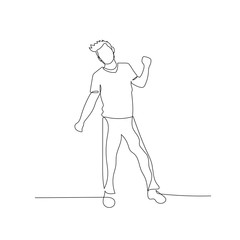 Continuous one line dancing man with fancy hairstyle. Vector illustration.