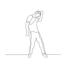 Continuous one line dancing man with curly hair. Vector illustration.