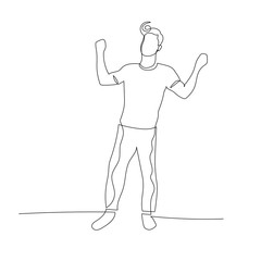 Continuous one line dancing man with retro haircut. Vector illustration.