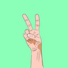 hand with victory sign - isolated line, flat icon. Hand Gesture V Sign for Victory Applications or Peace Line Art Vector Icon for Applications and Websites