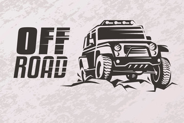off road car stylized vector symbol, offroader logo template - obrazy, fototapety, plakaty