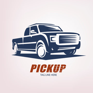 pickup car stylized vector symbol, logo or emblem template