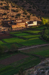 Sunrise on village in the Aït Bouguemez valley in Morocco
