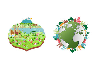 Obraz premium Infographic green ecology city and Renewable energy Vector illustration