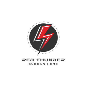 Red Thunder Bold Logo Icon On The White Background