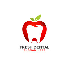 Fresh Dental Logo Icon, An Apple with tooth inside it