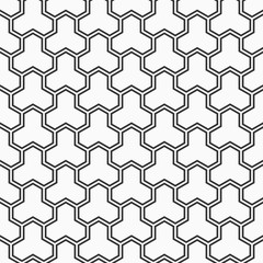 Abstract seamless pattern. Linear style. Geometric tiles with triple hexagonal elements.