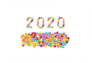 "New Year 2020" from multicolored sweets candy