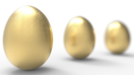 3d rendering of a golden egg isolated in a white studio background