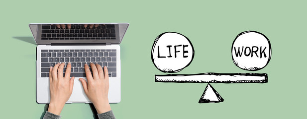 Life and work balance with person using a laptop computer