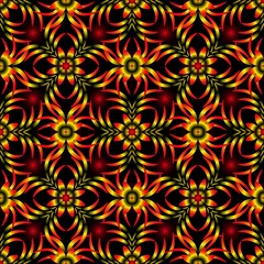 Seamless endless repeating ornament of red, orange, yellow and brown shades