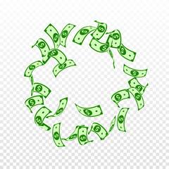 American dollar notes falling. Floating USD bills 