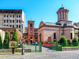 Curtea Veche and Annunciation Church of Saint Anthony in Bucharest, Romania. Old Princely Court is the tourist attraction of the era of Vlad III Dracula in the historic centre of Bucharest - obrazy, fototapety, plakaty